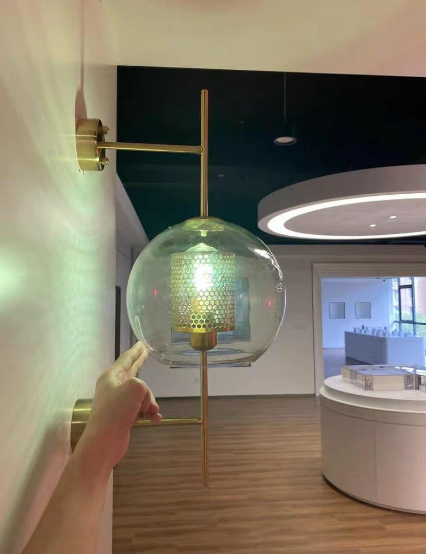 Customer photo review of Wall Light, Chiswick Glass Globe, Copper Silver Black, E27