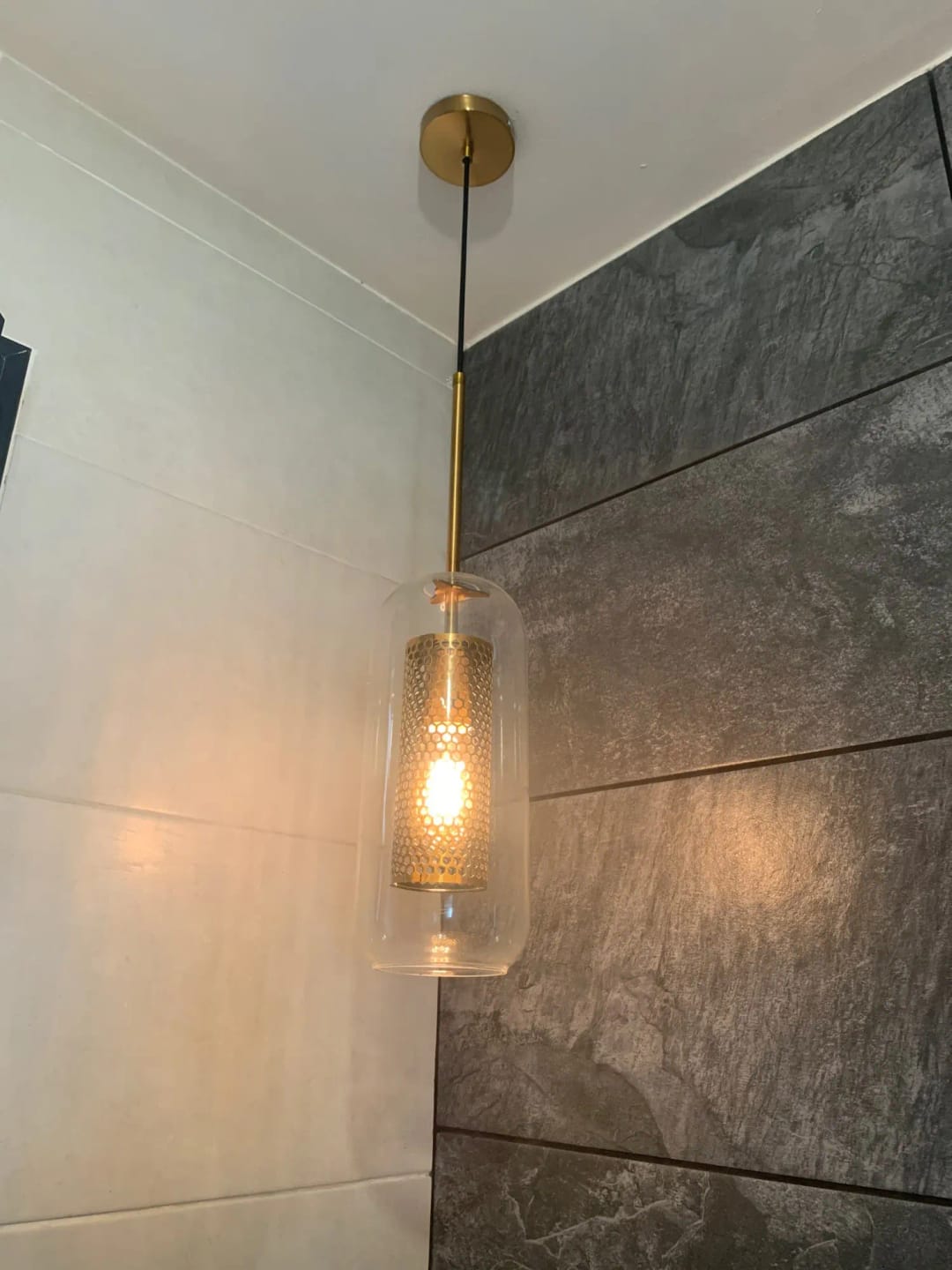 Customer photo review of Pendant Light, Chiswick Glass, Copper Silver Black, E27 Cluster
