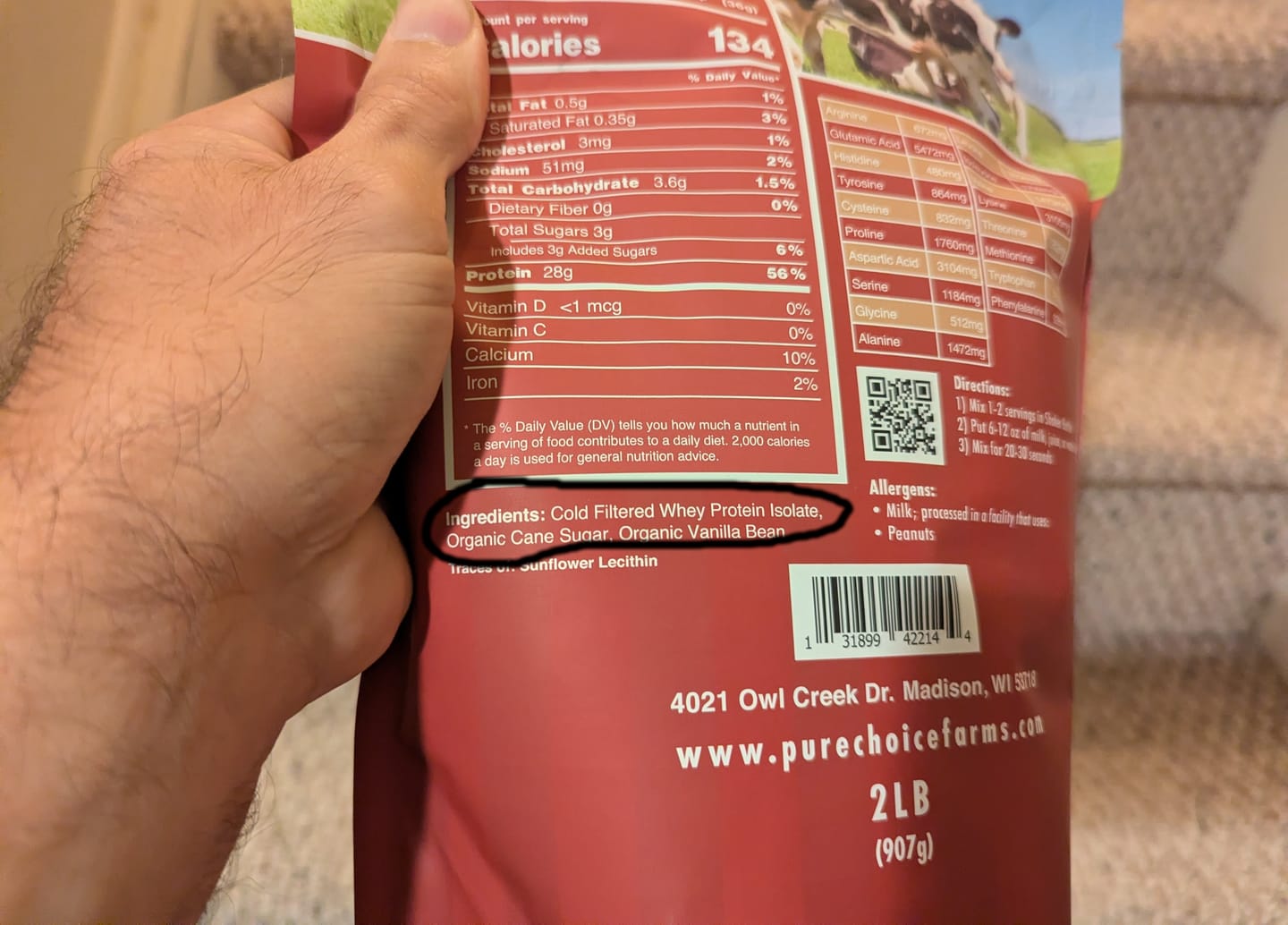 Customer photo review of Whey Protein Isolate with Organic Vanilla