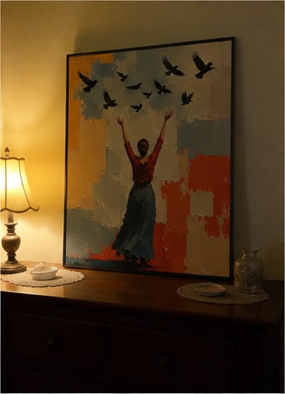 Customer photo review of Woman and Birds Canvas Wall Art