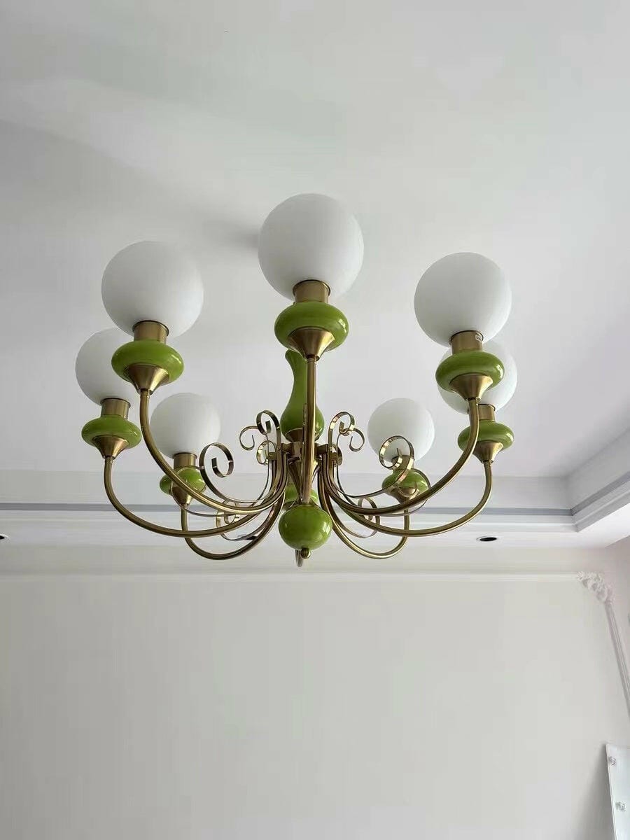 Customer photo review of Onyx Chandelier, White Glass Shades, Gold Finish, E26/E27, 3 to 8 Heads