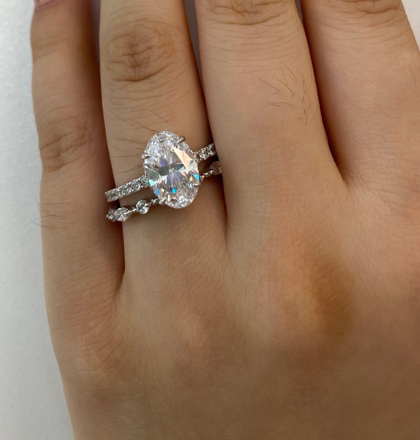 Customer photo review of S925 Attractive 2PC 2.5Ct Oval Cut Bridal Wedding Ring Set Stackable Ring Set For Daily Wear