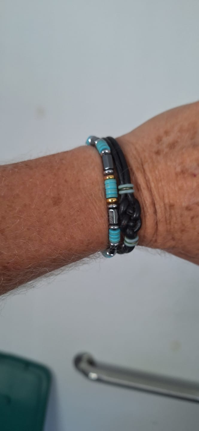 Customer photo review of Men’s Hematite & Turquoise Bracelet – Natural Stone Grounding Jewelry for Strength, Focus & Protection