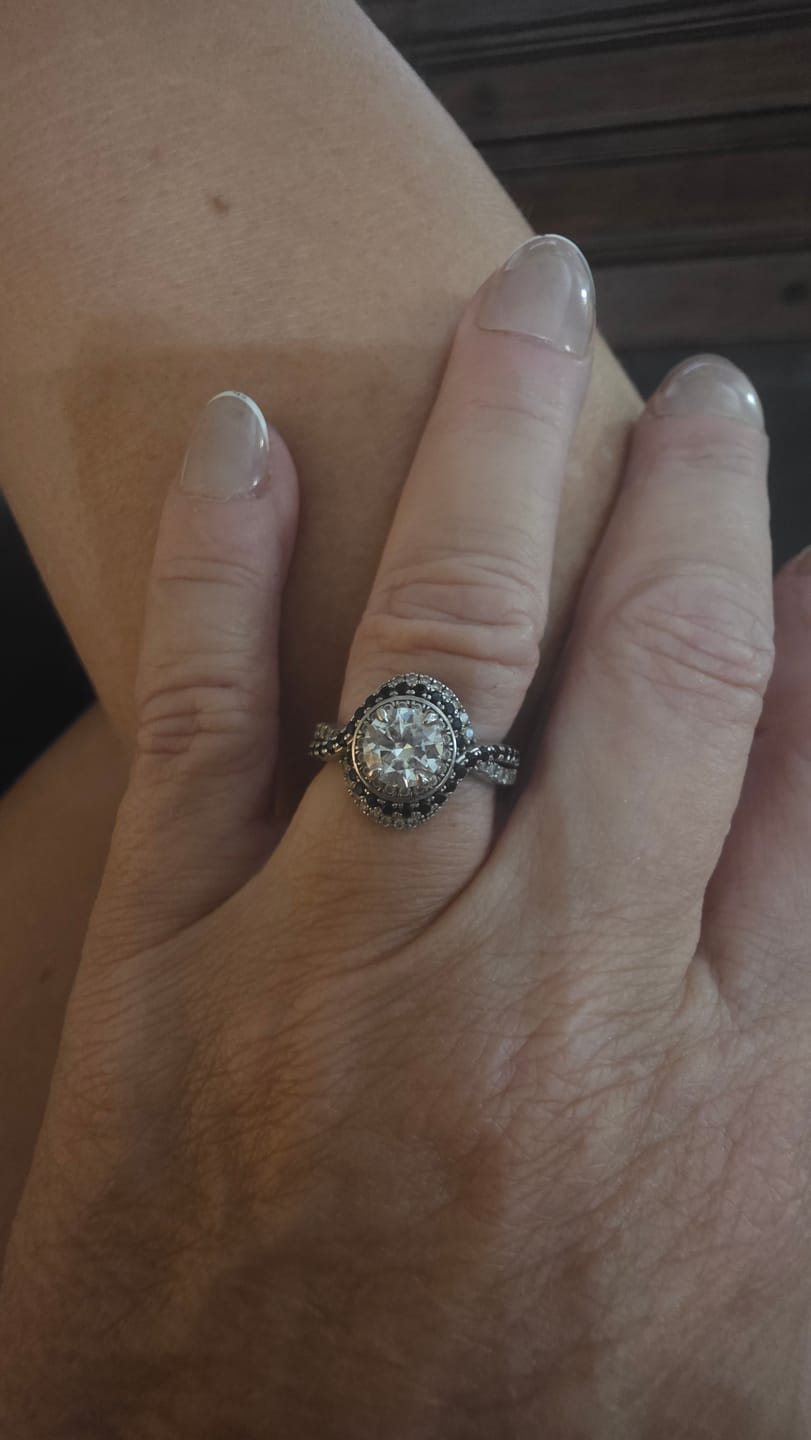 Customer photo review of Nature Inspired Vintage Radiant Cut Moissanite Engagement Ring