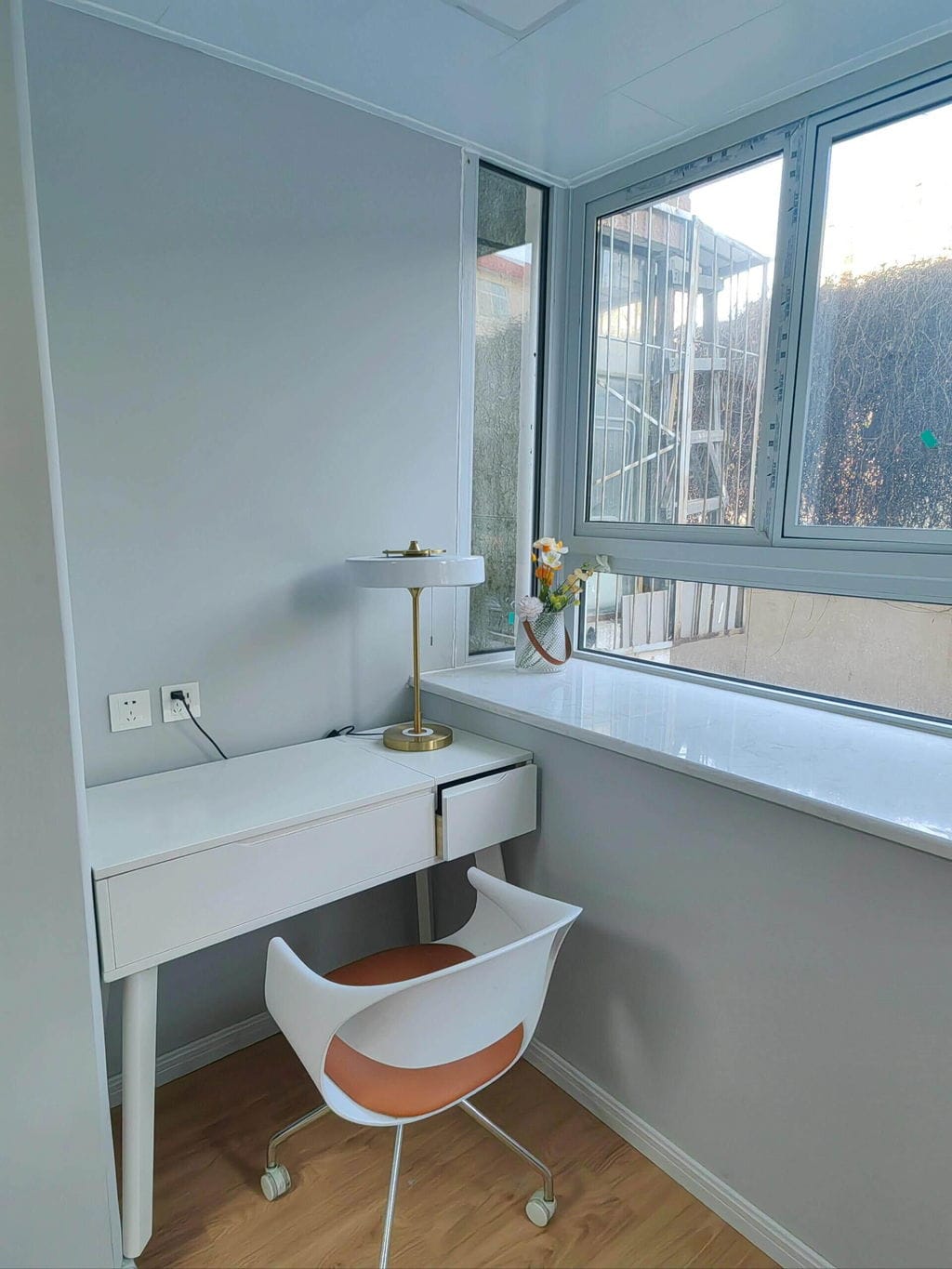 Customer photo review of Revolve Table Lamp, Spun Metal Shade, Opal Diffuser, Iron Base, G9