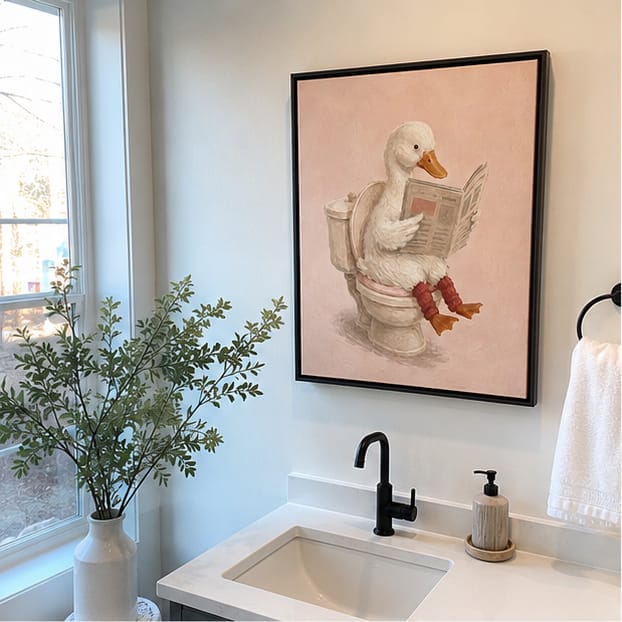 Customer photo review of Funny Duck Bathroom Canvas Wall Art