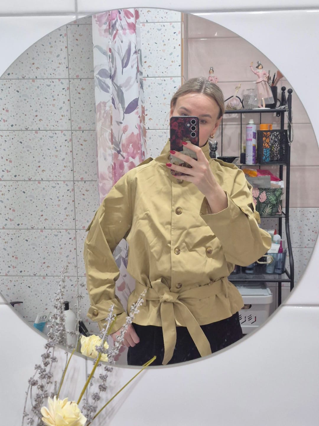 Customer photo review of Anna High Neck Cropped Utility Trench Coat