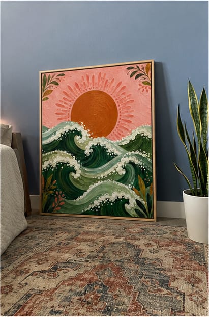 Customer photo review of Ocean Waves Sunset Canvas Wall Art