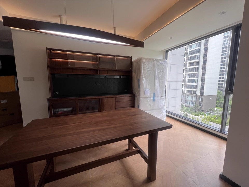 Customer photo review of Wooden Pendant Light, Linear Walnut or Natural Wood, Integrated LED, Dimmable