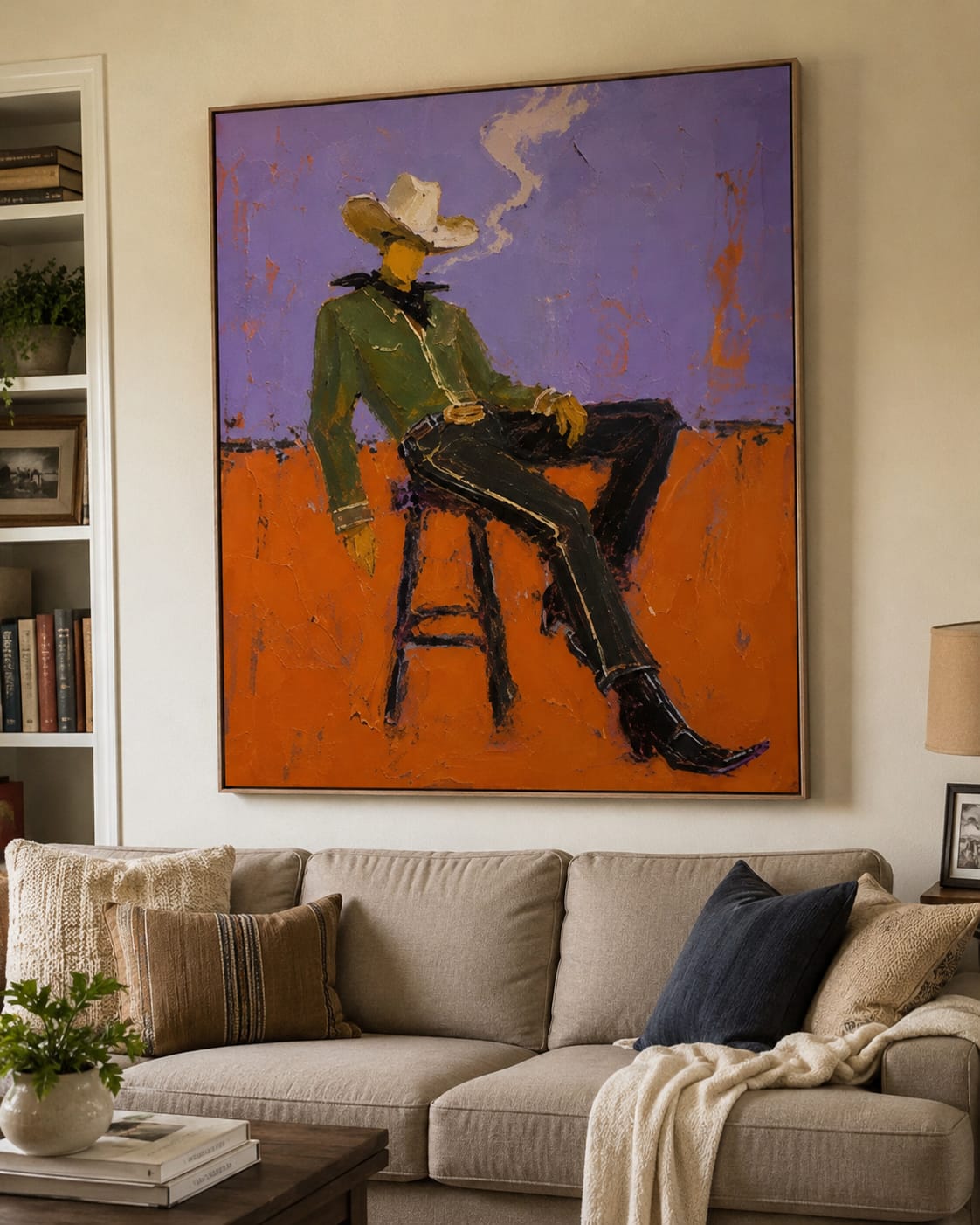 Customer photo review of Purple Smoke-Seated Cowboy Oil Painting
