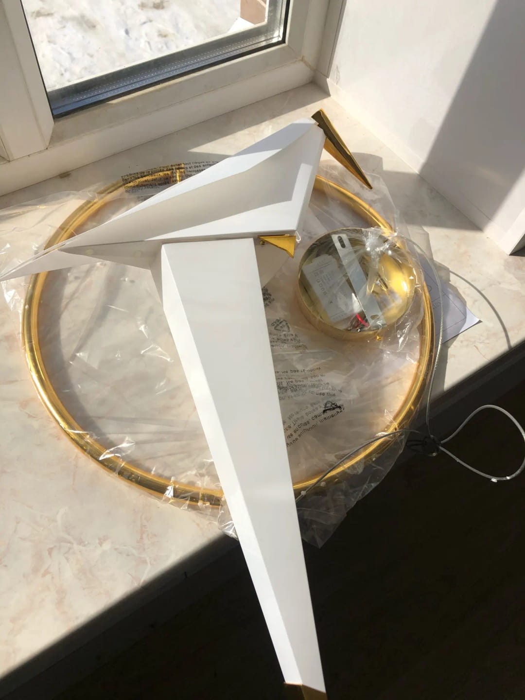 Customer photo review of Paper Crane LED Chandelier, Acrylic Birds, Gold Frame, 3000K