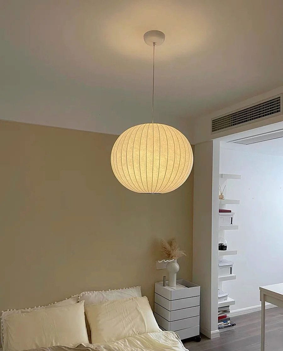 Customer photo review of Pendant Light, Crisscross Bubble, Mulberry Silk, Steel Wireframe, E26
