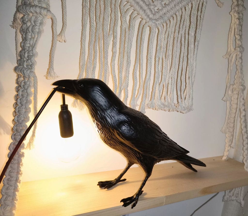 Customer photo review of Table Lamp, Raven Resin Sculpture, E14 Edison Bulb, White or Black
