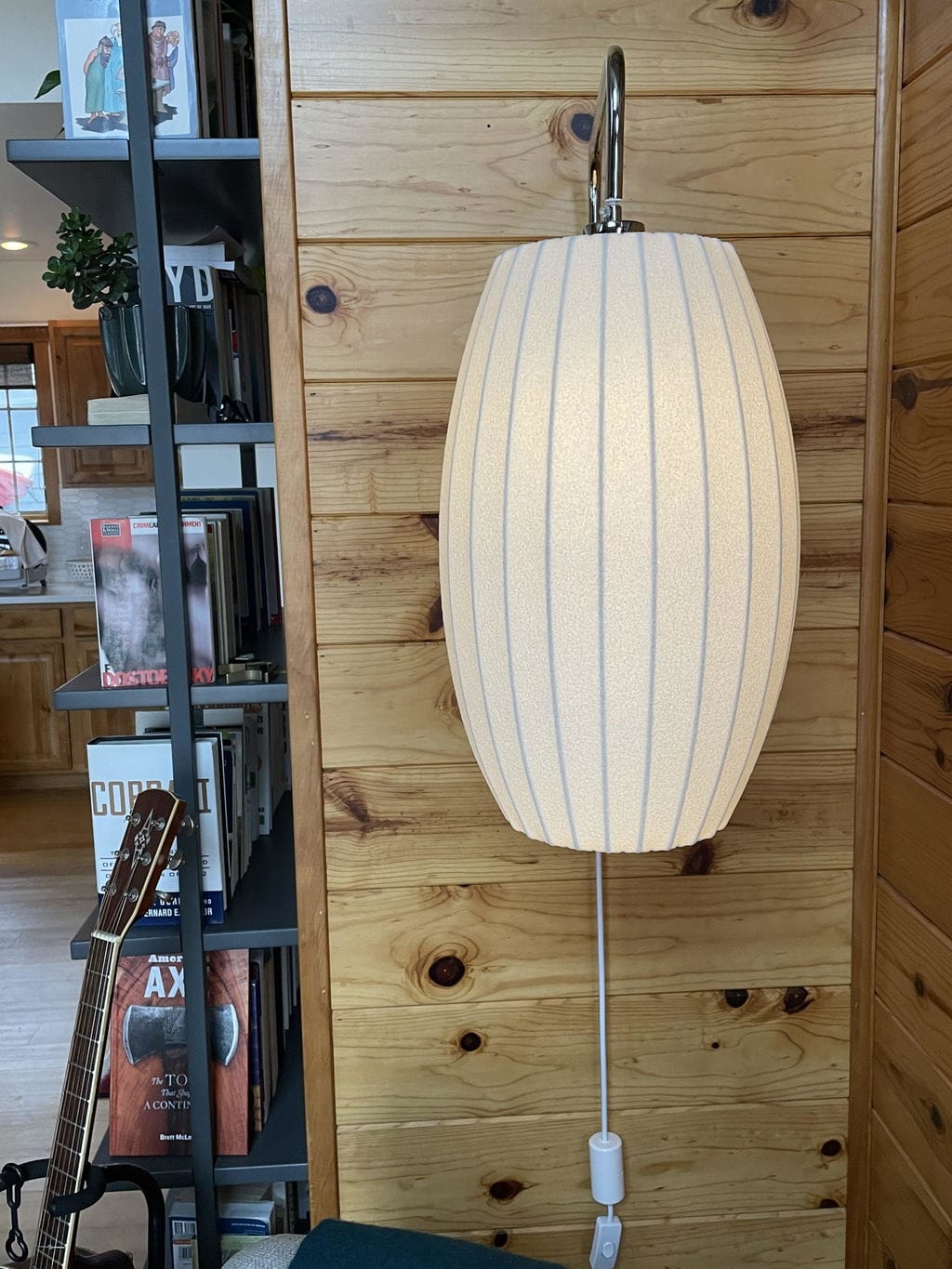 Customer photo review of Wall Sconce, White Polymer Shade, Walnut & Chrome, Swivel Plug-In E26