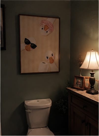 Customer photo review of Funny Duck Bathroom Canvas Wall Art