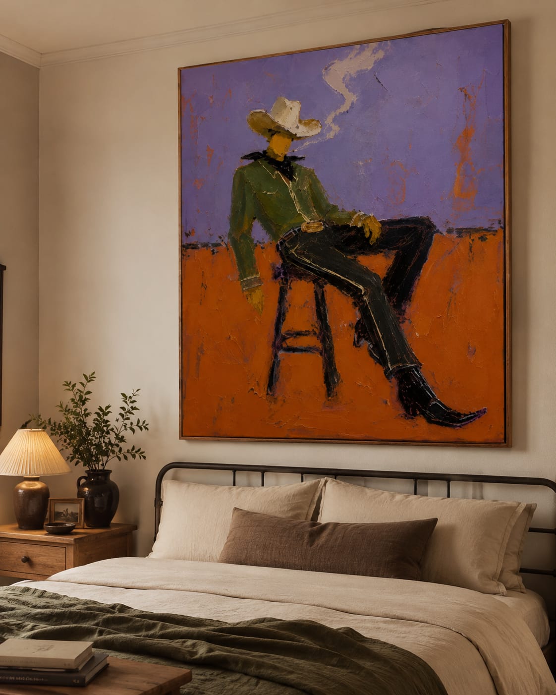 Customer photo review of Purple Smoke-Seated Cowboy Oil Painting