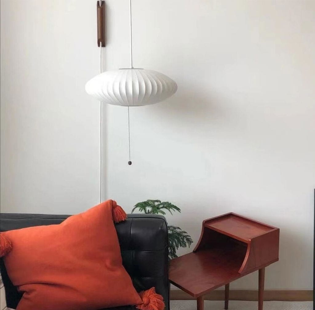 Customer photo review of Wall Sconce, White Polymer Shade, Walnut & Chrome, Swivel Plug-In E26
