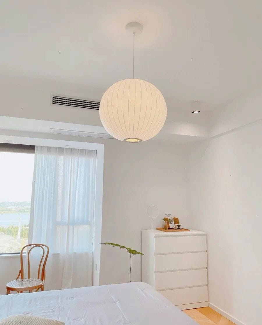 Customer photo review of Pendant Light, Crisscross Bubble, Mulberry Silk, Steel Wireframe, E26