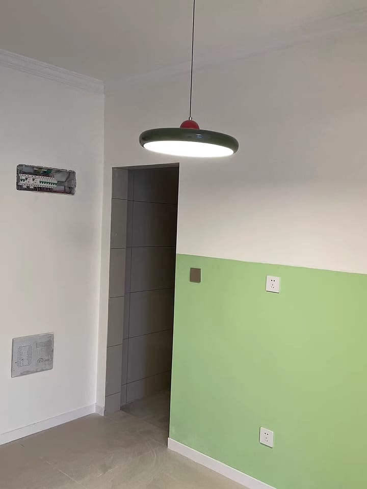 Customer photo review of Pendant Light, Acrylic Disc Shade, Integrated LED, Plug-In Swag