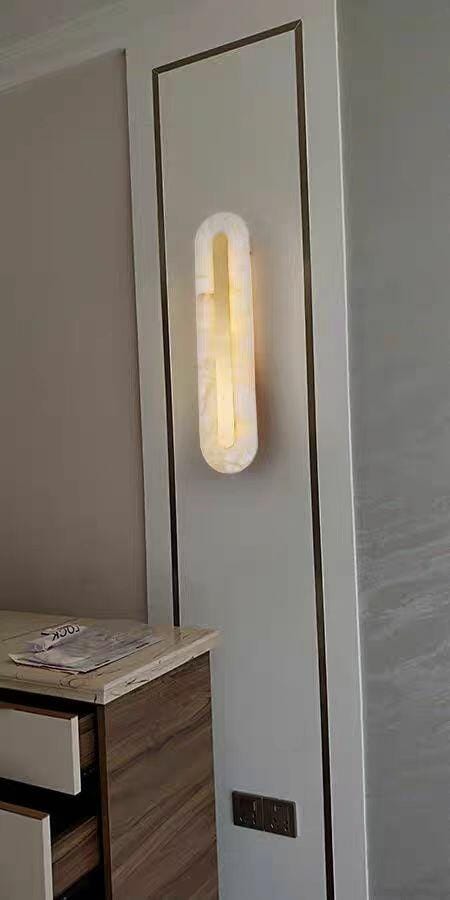 Customer photo review of Wall Sconce, Genuine Alabaster & Brass, Integrated LED, Dimmable