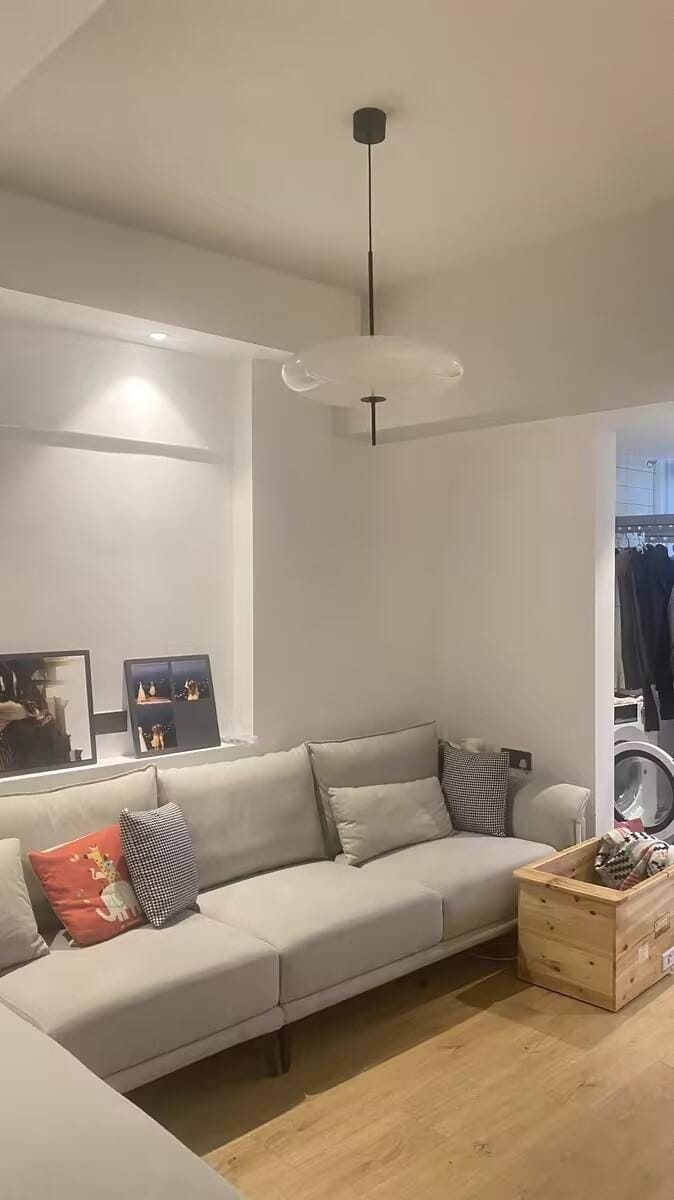 Customer photo review of Opal Disc Pendant Light, Opalescent Shade, Black or White, E26/E27