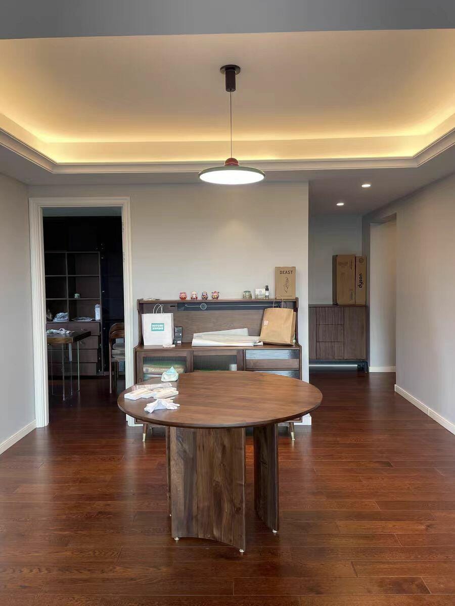 Customer photo review of Lola Pendant Light, Round Disc, White Shade, Integrated LED, Dimmable
