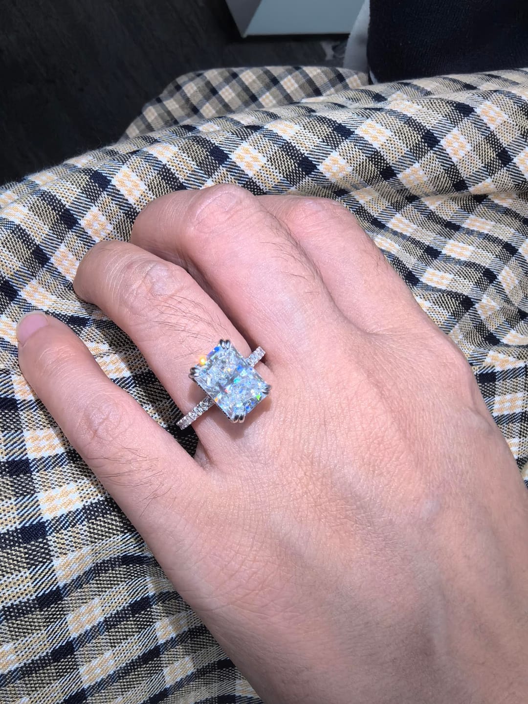 Customer photo review of S925 4.5Ct Radiant Cut Engagement Ring Moissanite/Simulated Diamond Solitaire Stackable Travel Ring For Women