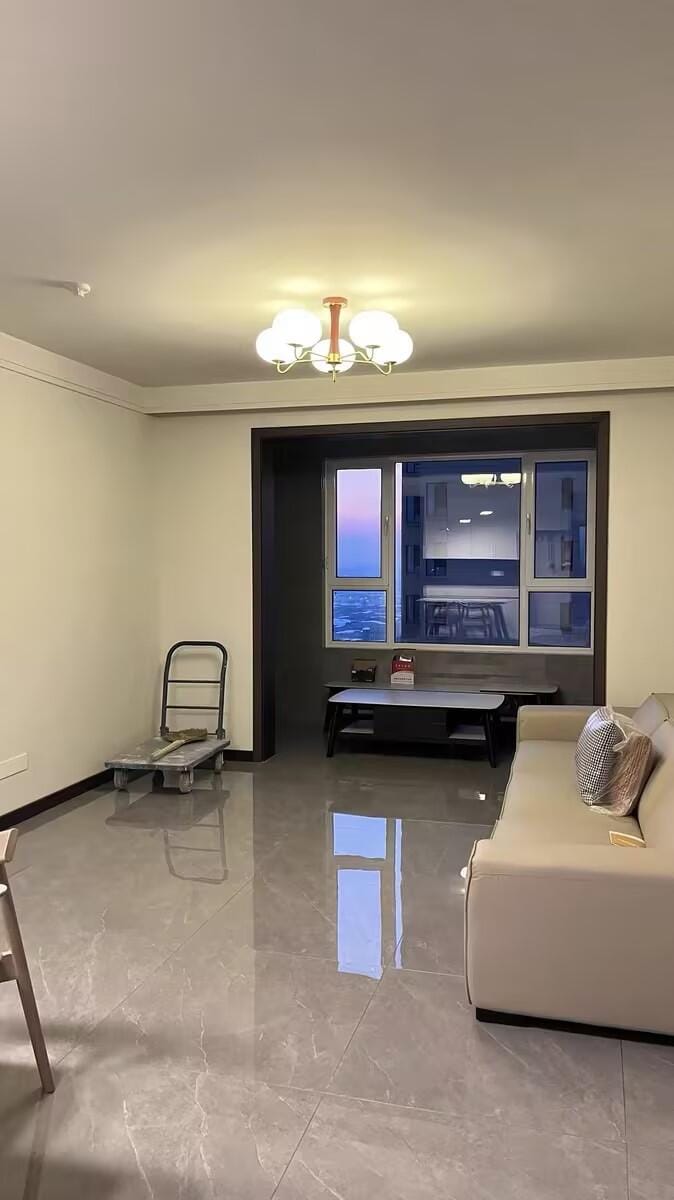 Customer photo review of Chandelier, Persimmon Brass & Wood, White Glass Shades, E26/E27