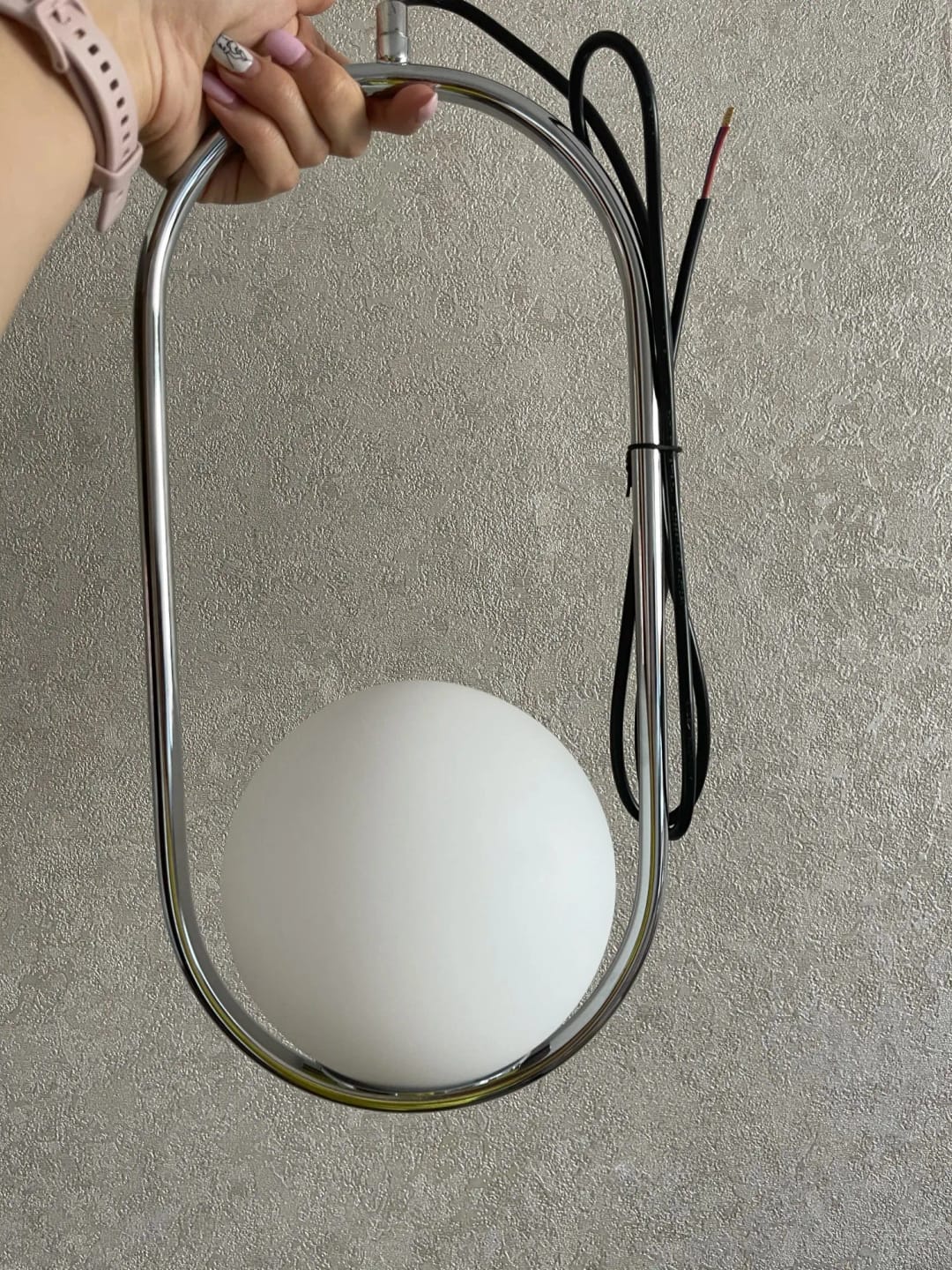 Customer photo review of Mila Pendant Light, White Glass Globe, Brass, Black or Silver, E27