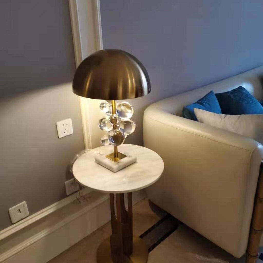 Customer photo review of Globo Table Lamp, Glass Spheres, White Marble Base, Gold Stem, E27