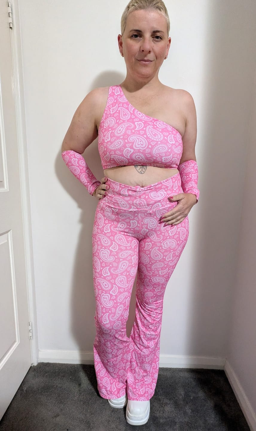 Customer photo review of Pink Paisley Drawstring Flares