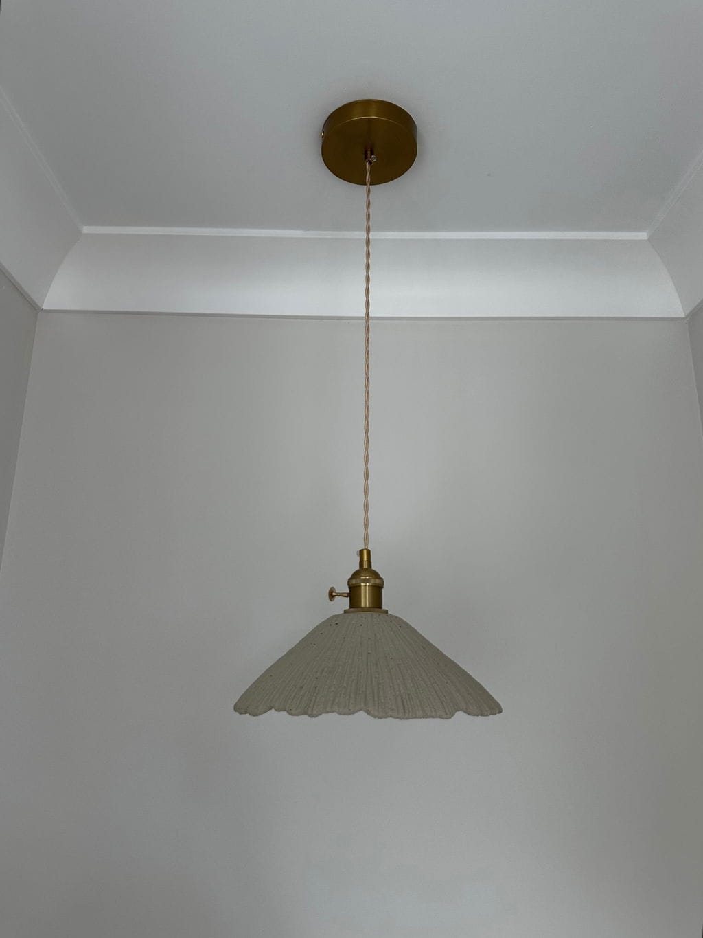Customer photo review of Microcement Pendant Light, Raw Cement Shade, Gold E14 Fitting, Braided Cord