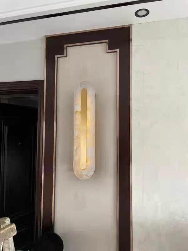 Customer photo review of Wall Sconce, Genuine Alabaster & Brass, Integrated LED, Dimmable