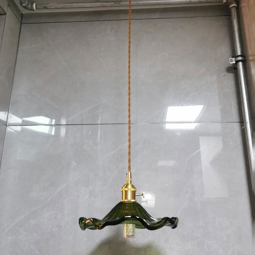 Customer photo review of Pendant Light, Fluted Hibiscus Glass Shade, Brushed Brass, E26/E27