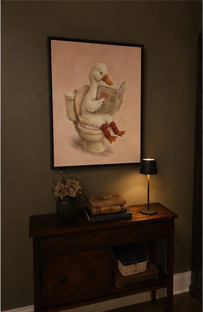 Customer photo review of Funny Duck Bathroom Canvas Wall Art