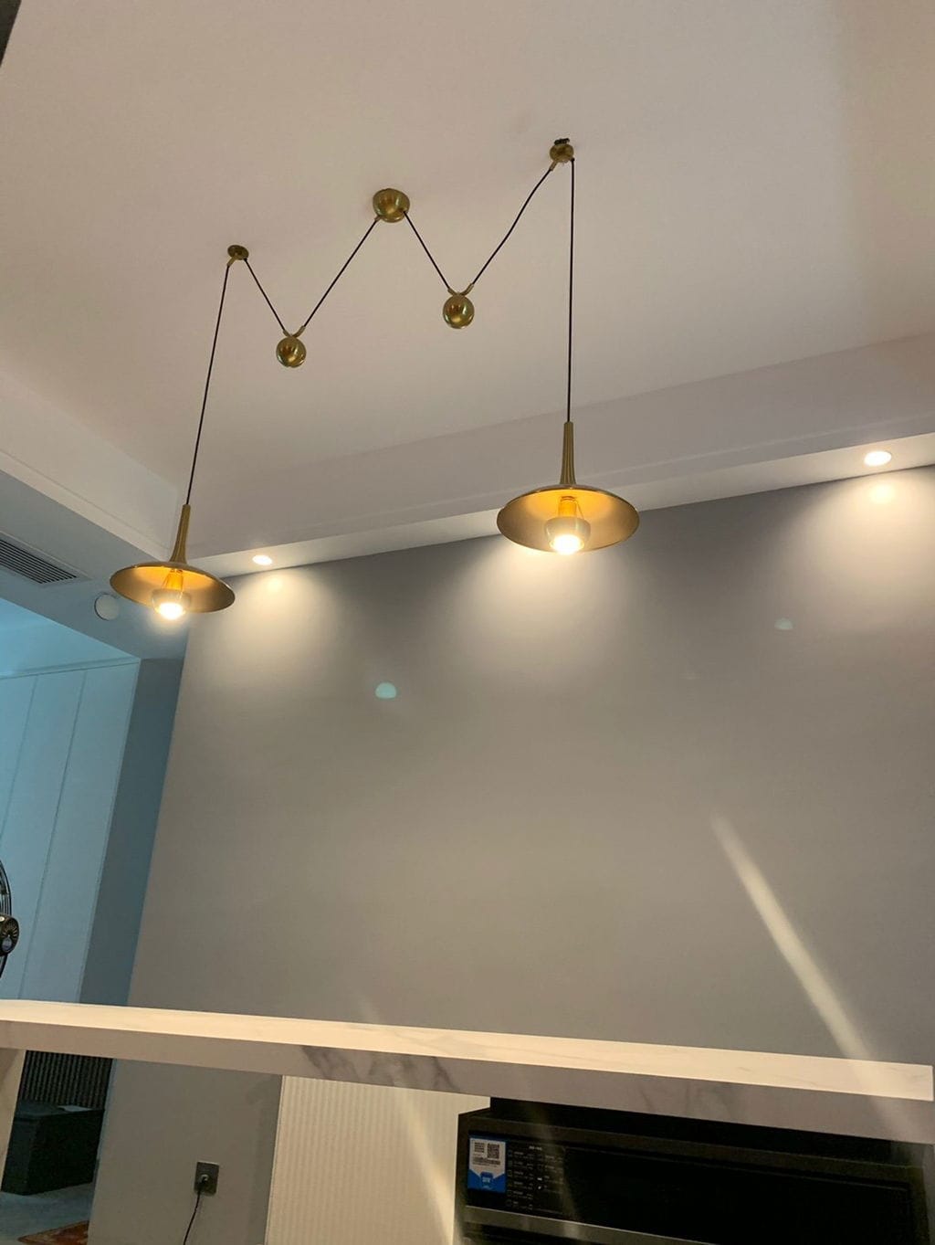 Customer photo review of Onos Pendant Light, Metal Globe Shade, Chrome or Gold, E26/E27, Adjustable