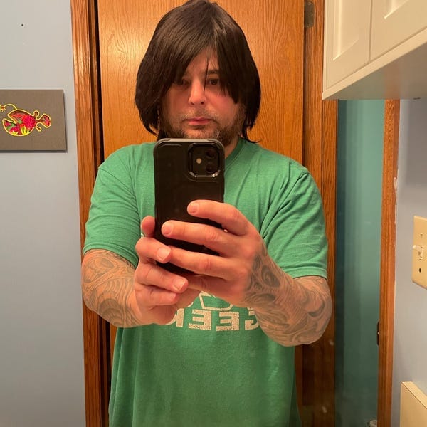 Customer photo review of Women Dark Brown Human Hair Wig Short Wig With Bangs Straight Choppy Cutting