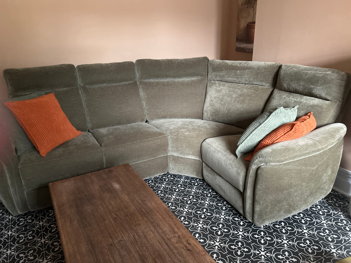 Customer photo review of Dublin Modular Power Recliner Corner Sofa with Power Headrests, Olive Fabric