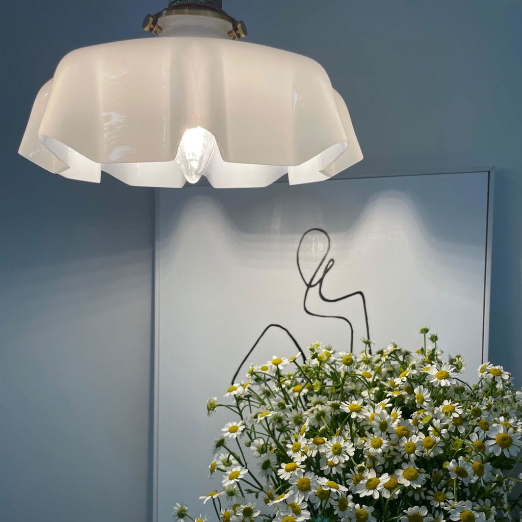 Customer photo review of French Flower Pendant Light, Pleated Glass Shade, Brass, E27