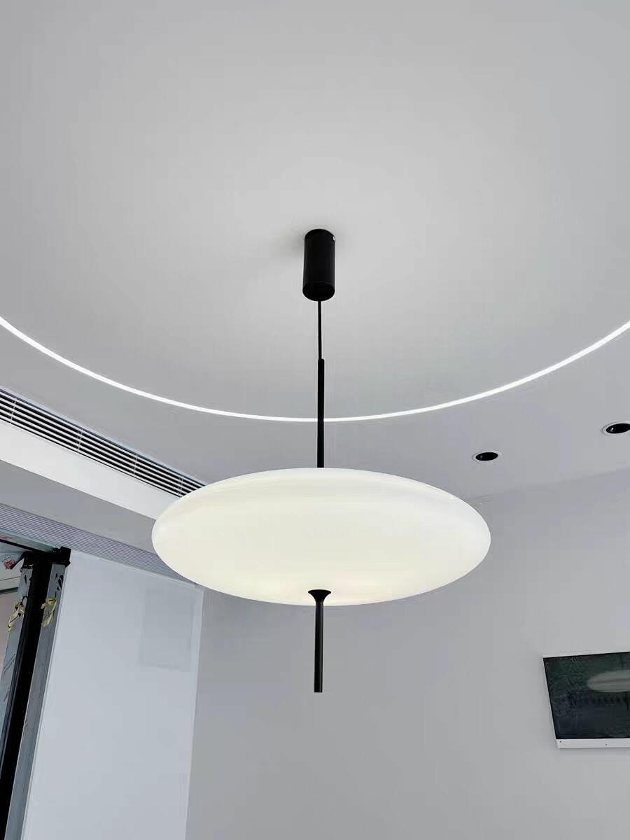 Customer photo review of Opal Disc Pendant Light, Opalescent Shade, Black or White, E26/E27