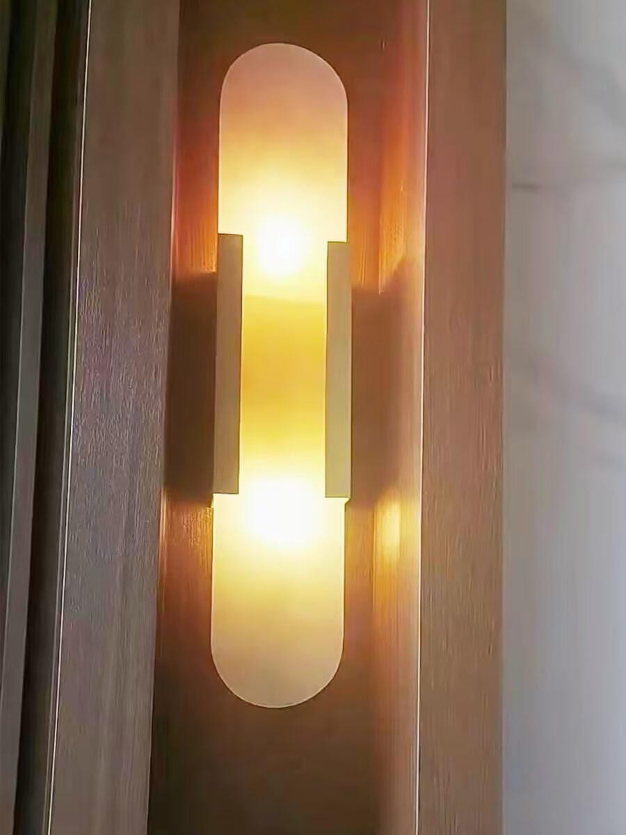 Customer photo review of Wall Sconce, Melange Alabaster Stone & Brass, G4, Hardwired