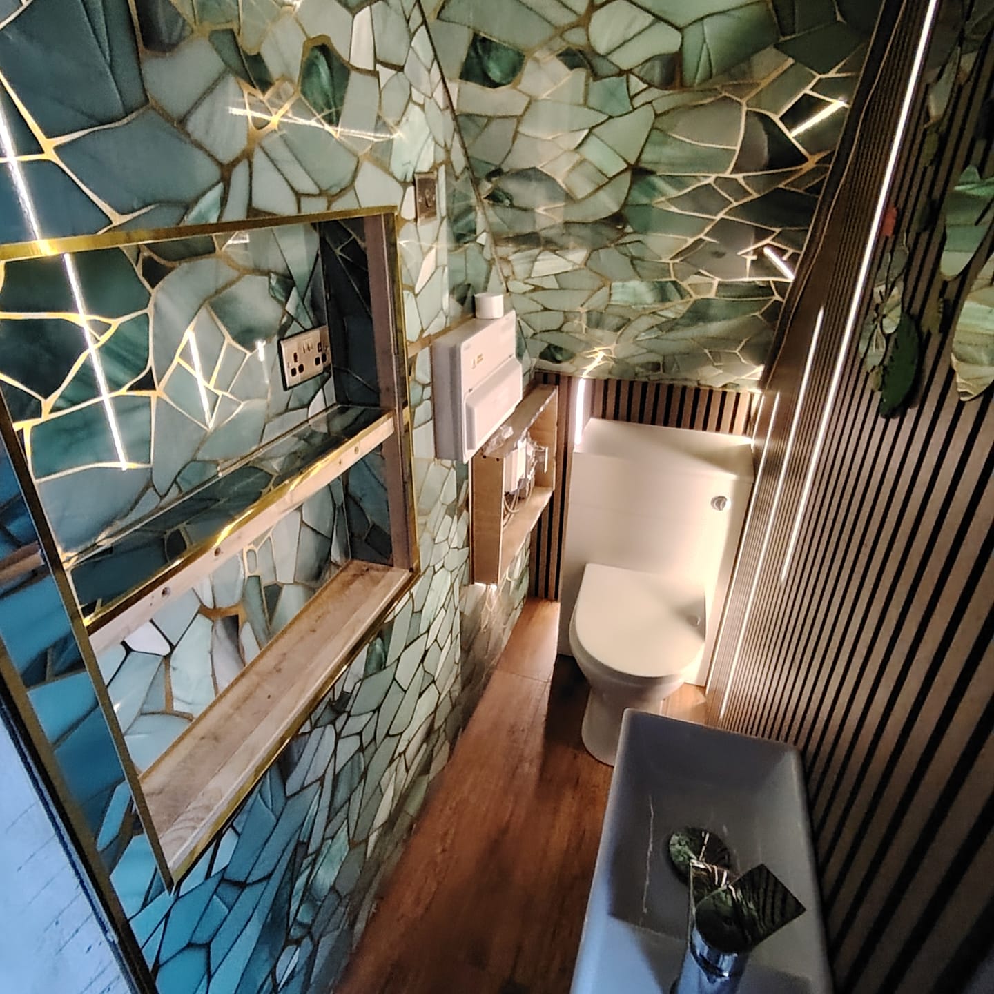 Customer photo review of 10mm Crystal Blue Green Gloss Shower Panel 1M x 2.4M