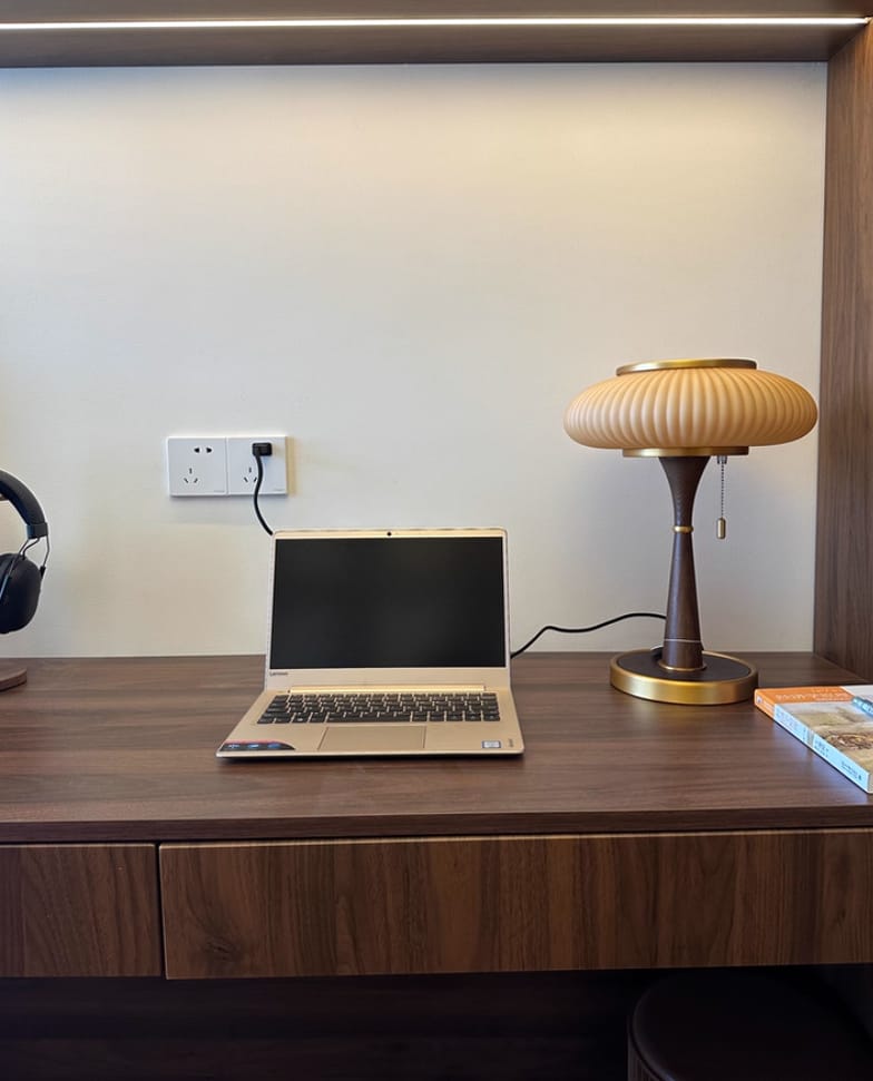 Customer photo review of Table Lamp, Matsutake Mushroom Glass Shade, Amber or White, G9 Plug-In