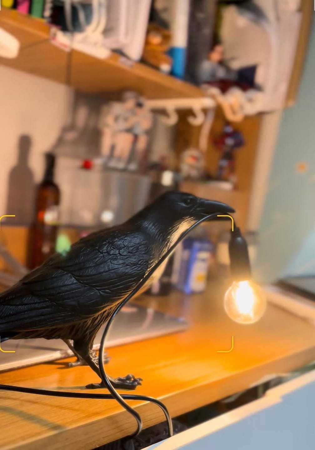 Customer photo review of Table Lamp, Raven Resin Sculpture, E14 Edison Bulb, White or Black
