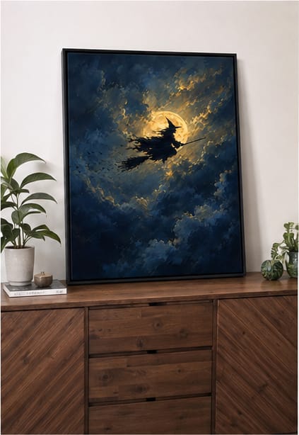 Customer photo review of Witch Flying Moon Canvas Wall Art
