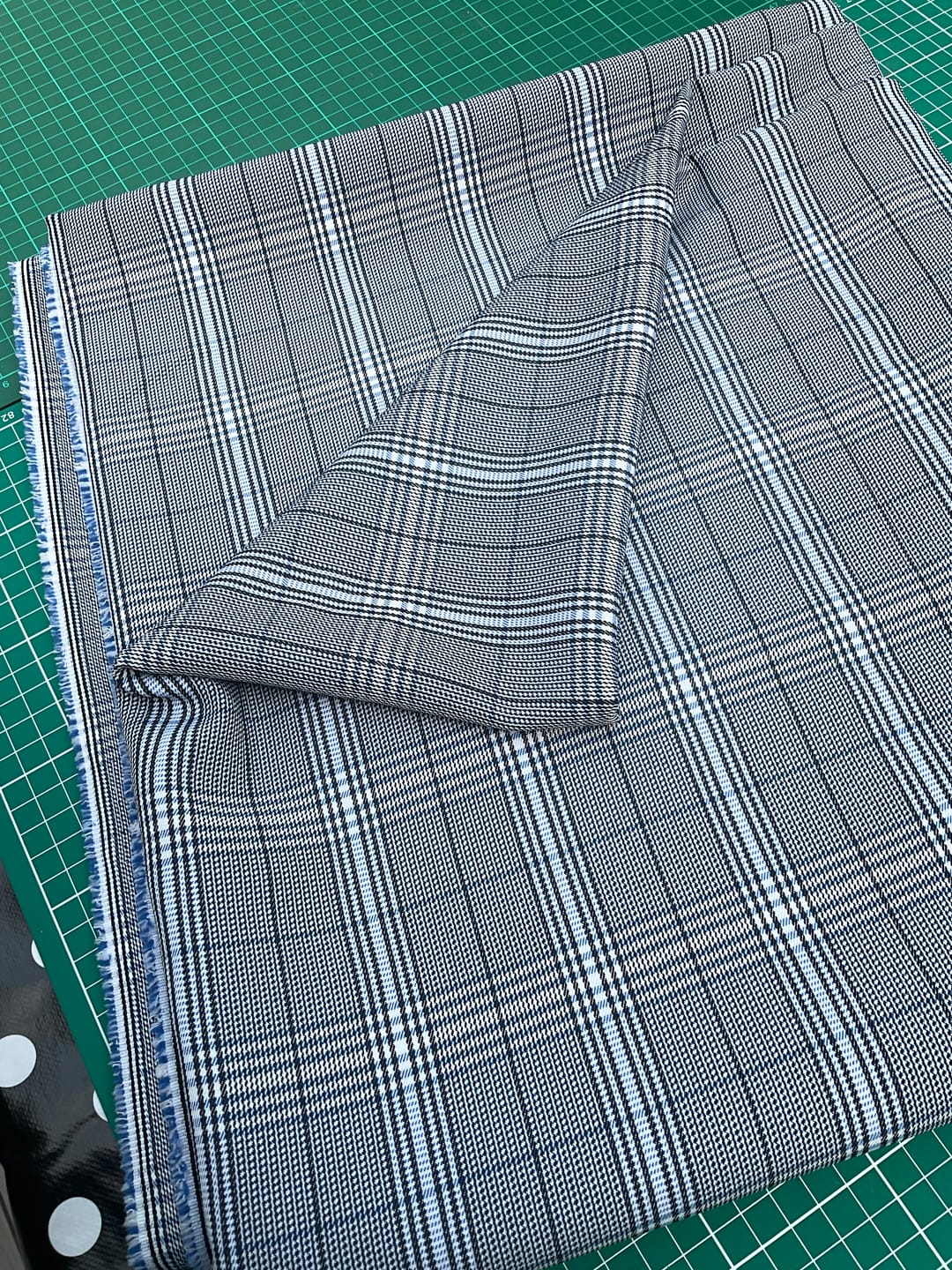 Customer photo review of Blue Checkered Stretch Suiting Fabric