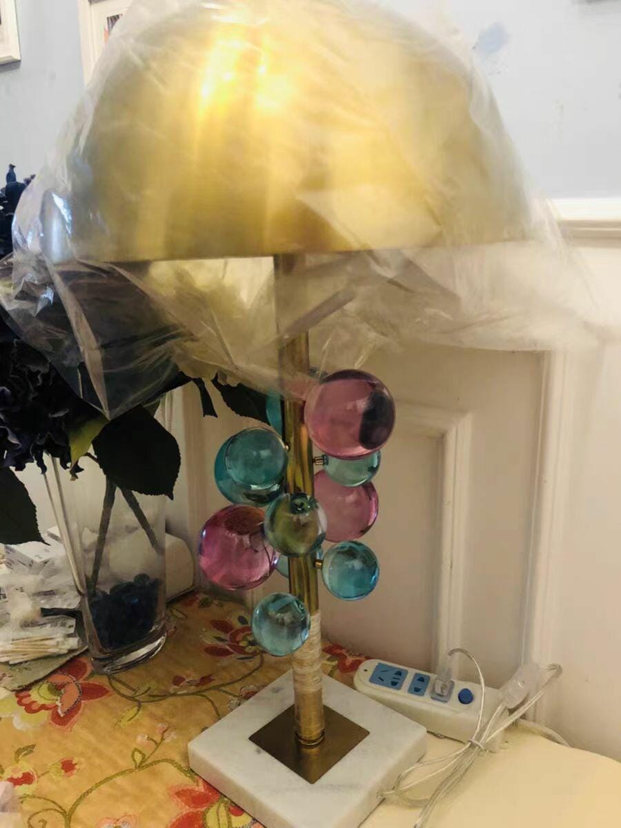 Customer photo review of Globo Table Lamp, Glass Spheres, White Marble Base, Gold Stem, E27