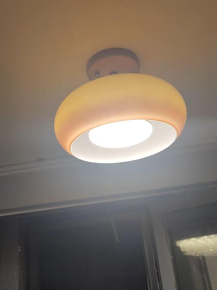Customer photo review of Ceiling Light Plafonnier, Bauhaus Glass Disc, Natural Wood Frame, E27