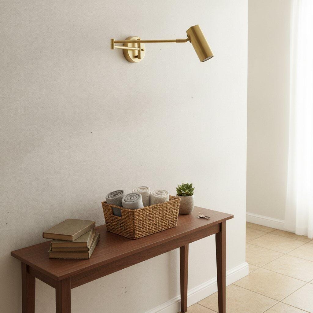 Customer photo review of Swing Arm Wall Sconce, Adjustable Iron Arm, Integrated LED, Gold