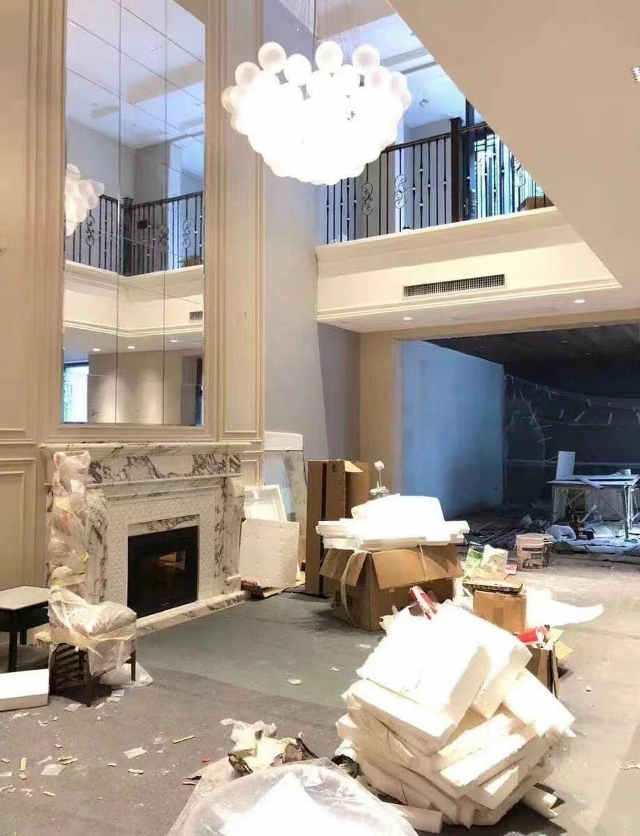 Customer photo review of Bubble Chandelier, Hand-Frosted Glass Globes, Gold or Black, E27